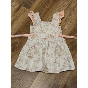 Ricrac & Ruffles Girls 4T Floral Pinafore Dress Pink Rose Ruffle Smocked Boho